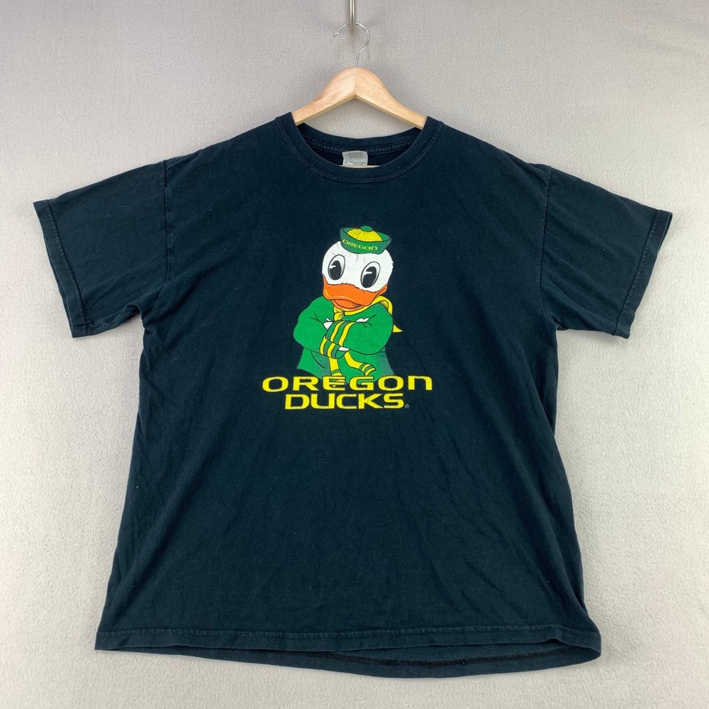 VTG Y2K Oregon Ducks T-Shirt Mens Large Black Graphic Tee NCAA College Sport